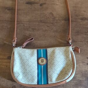 Tommy Hilfiger Tan and Blue Crossbody Bag